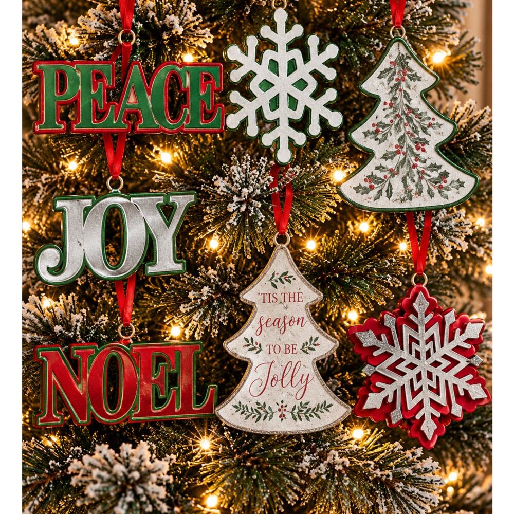 Christmas Hanging Ornaments Lot 22 Tree Snowflake Peace Joy Noel Holiday Decor
